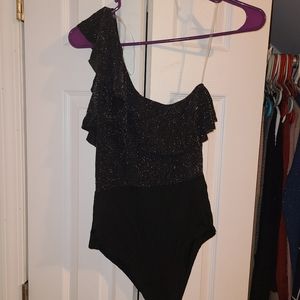 Black half shoulder bodysuit